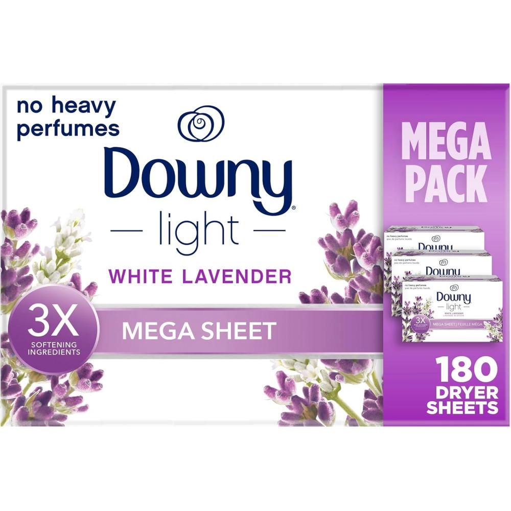 image:imageDowny Light Mega Dryer Sheets Fabric Softener Dryer Sheets Ocean Mist 180 CountWhite Lavender