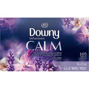 Downy Calm Mega Dryer Sheets, Large Fabric Softener Sheets for Laundry , Static Guard & Softness Boost, Laundry Dryer and Fabric Sheets, 180 Count(1 Count (Pack of 105))
