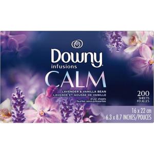 Downy Calm Mega Dryer Sheets, Large Fabric Softener Sheets for Laundry , Static Guard & Softness Boost, Laundry Dryer and Fabric Sheets, 180 Count(200 Count (Pack of 1))