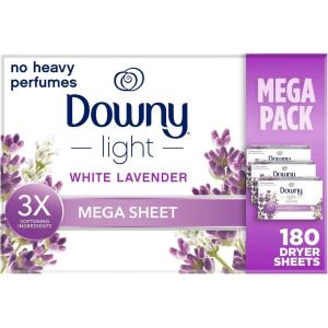 Downy Light Mega Dryer Sheets, Fabric Softener Dryer Sheets, Ocean Mist, 180 Count(White Lavender)